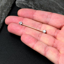 Load image into Gallery viewer, 14G Clear CZ Gem Rose Gold Tone Threadless Industrial Barbell 38mm
