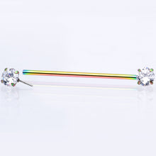 Load image into Gallery viewer, 14G Clear CZ Gem Rainbow Threadless Industrial Barbell 38mm
