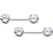 Load image into Gallery viewer, 14G 1/2 Clear CZ Gem Threadless Barbell Nipple Ring Set

