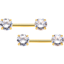 Load image into Gallery viewer, 14G 1/2 Clear CZ Gem Gold Tone Threadless Nipple Ring Set
