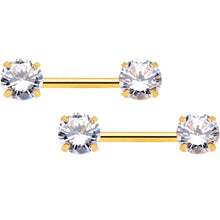 Load image into Gallery viewer, 14G 1/2 Clear CZ Gem Gold Tone Threadless Nipple Ring Set
