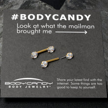 Load image into Gallery viewer, 14G 1/2 Clear CZ Gem Gold Tone Threadless Nipple Ring Set

