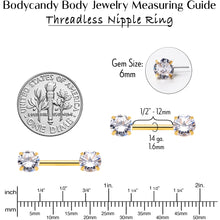 Load image into Gallery viewer, 14G 1/2 Clear CZ Gem Gold Tone Threadless Nipple Ring Set
