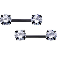 Load image into Gallery viewer, 14G 1/2 Clear CZ Gem Black Threadless Barbell Nipple Ring Set
