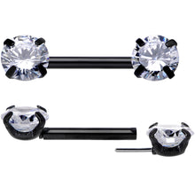 Load image into Gallery viewer, 14G 1/2 Clear CZ Gem Black Threadless Barbell Nipple Ring Set
