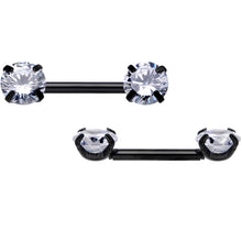 Load image into Gallery viewer, 14G 1/2 Clear CZ Gem Black Threadless Barbell Nipple Ring Set
