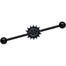 Load image into Gallery viewer, 14G Black Gem Black Oval Gothic Sunburst Industrial Barbell 38mm
