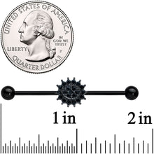 Load image into Gallery viewer, 14G Black Gem Black Oval Gothic Sunburst Industrial Barbell 38mm
