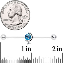 Load image into Gallery viewer, 14G Blue Globe Planet Earth Industrial Barbell 38mm
