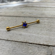 Load image into Gallery viewer, 14G Blue Gem Gold Tone Star Industrial Barbell 38mm
