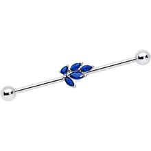 Load image into Gallery viewer, 14G Blue Gem Leaf Cluster Industrial Barbell 38mm
