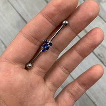 Load image into Gallery viewer, 14G Blue Gem Leaf Cluster Industrial Barbell 38mm
