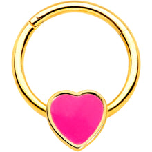 Load image into Gallery viewer, 16G 3/8 Gold Tone Pink Heart Hinged Segment Ring
