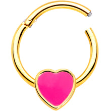 Load image into Gallery viewer, 16G 3/8 Gold Tone Pink Heart Hinged Segment Ring
