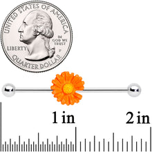 Load image into Gallery viewer, 14G Orange Daisy Industrial Barbell 38mm
