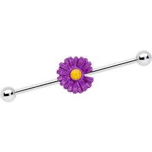 Load image into Gallery viewer, 14G Purple Daisy Industrial Barbell 38mm
