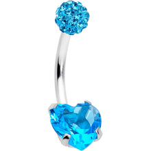 Load image into Gallery viewer, Blue CZ Gem Disco Ball Heart Belly Ring
