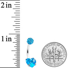 Load image into Gallery viewer, Blue CZ Gem Disco Ball Heart Belly Ring
