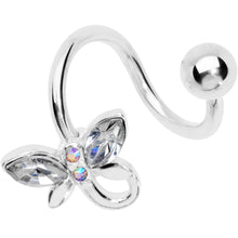 Load image into Gallery viewer, Clear Aurora Gem Loop Butterfly Spiral Twister Belly Ring
