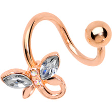 Load image into Gallery viewer, Clear Gem Rose Gold Tone Loop Butterfly Spiral Twister Belly Ring
