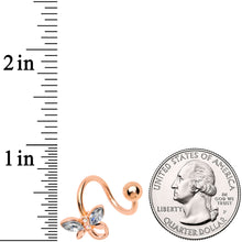 Load image into Gallery viewer, Clear Gem Rose Gold Tone Loop Butterfly Spiral Twister Belly Ring

