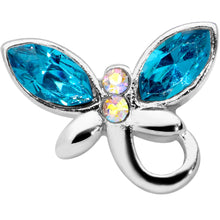 Load image into Gallery viewer, 18G 3/8 Aqua Aurora Gem Loop Butterfly Nose Hoop
