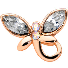 Load image into Gallery viewer, 18G 3/8 Clear Aurora Gem Rose Gold Tone Loop Butterfly Nose Hoop
