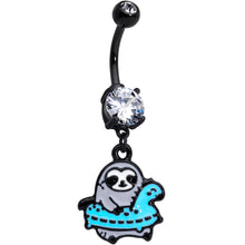 Load image into Gallery viewer, Clear CZ Gem Black Swimming Sloth Dangle Belly Ring
