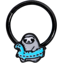 Load image into Gallery viewer, 16G 3/8 Black Swimming Sloth Hinged Segment Ring
