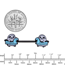 Load image into Gallery viewer, 14G 9/16 Black Swimming Sloth Barbell Nipple Ring Set
