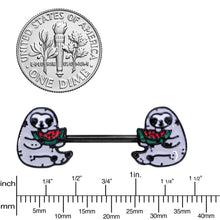 Load image into Gallery viewer, 14G 9/16 Black Watermelon Sloth Barbell Nipple Ring Set
