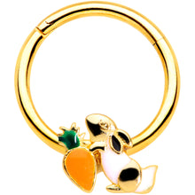 Load image into Gallery viewer, 16G 3/8 Gold Tone Bunny Rabbit Carrot Easter Hinged Segment Ring
