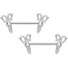 Load image into Gallery viewer, 14G 9/16 Clear Gem Elegant Scissors Barbell Nipple Ring Set
