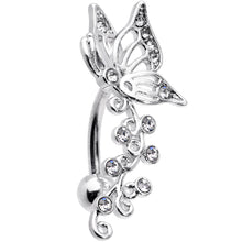 Load image into Gallery viewer, Clear Gem Butterfly Flower Garland Top Mount Belly Ring

