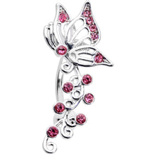 Load image into Gallery viewer, Pink Gem Butterfly Flower Garland Top Mount Belly Ring
