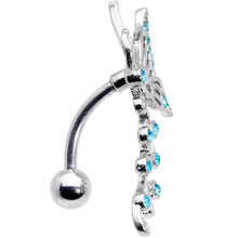 Load image into Gallery viewer, Aqua Gem Butterfly Flower Garland Top Mount Belly Ring
