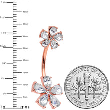Load image into Gallery viewer, Clear Gem Rose Gold Tone Fabulous Flowers Double Mount Belly Ring
