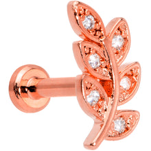 Load image into Gallery viewer, 16G 1/4 Clear CZ Gem Rose Gold Tone Leaf Internal Thread Labret
