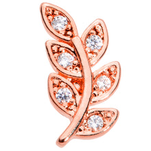 Load image into Gallery viewer, 16G 1/4 Clear CZ Gem Rose Gold Tone Leaf Internal Thread Labret
