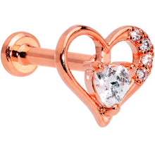 Load image into Gallery viewer, 16G 5/16 Clear CZ Gem Rose Gold Hue Heart Internal Thread Labret

