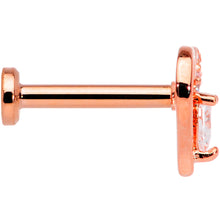 Load image into Gallery viewer, 16G 5/16 Clear CZ Gem Rose Gold Hue Heart Internal Thread Labret
