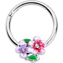 Load image into Gallery viewer, 16G 3/8 Clear Gem Fanciful Flowers Hinged Segment Ring
