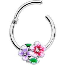 Load image into Gallery viewer, 16G 3/8 Clear Gem Fanciful Flowers Hinged Segment Ring
