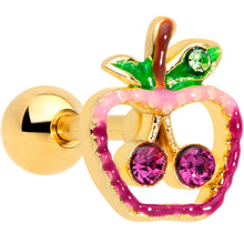 Load image into Gallery viewer, 16G 1/4 Purple Pink Gem Gold Tone Cherry Apple Cartilage Tragus
