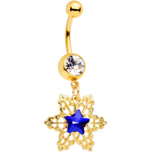 Load image into Gallery viewer, Clear Blue Gem Gold Tone Lacy Star Dangle Belly Ring
