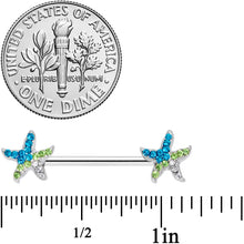 Load image into Gallery viewer, 14G 9/16 Blue Green Gem Glam Starfish Barbell Nipple Ring Set
