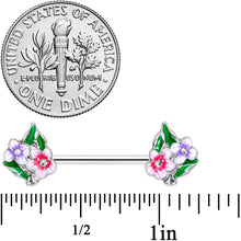 Load image into Gallery viewer, 14G 9/16 Clear Gem Fanciful Flowers Barbell Nipple Ring Set
