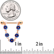 Load image into Gallery viewer, 14G 9/16 Yellow Gem Rose Gold Tone Blue Flower Dangle Nipple Set
