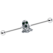 Load image into Gallery viewer, 14G Clear Black Gem Scary Ghost Halloween Industrial Barbell 38mm
