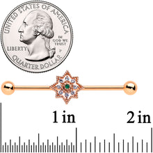 Load image into Gallery viewer, 14G Green Gem Rose Gold Tone Open Star Industrial Barbell 38mm
